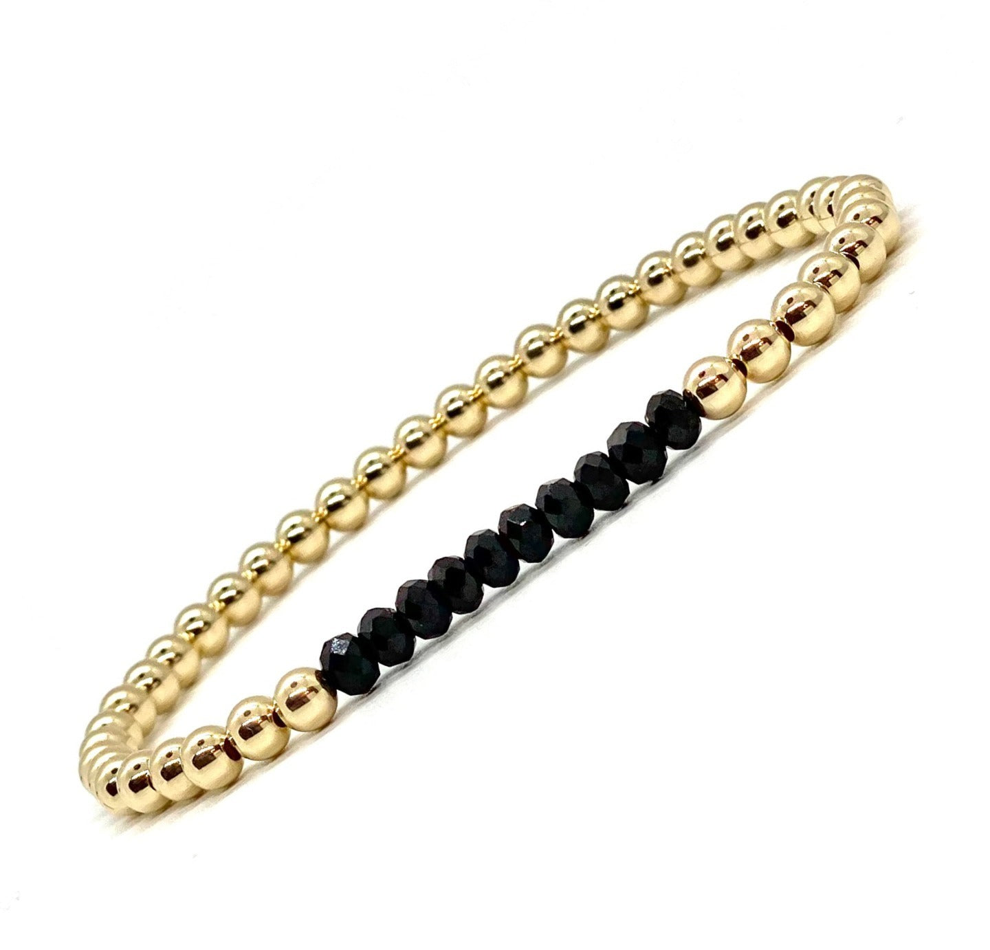 4MM GOLD FILLED BRACELET WITH BLACK FACETED AGATE