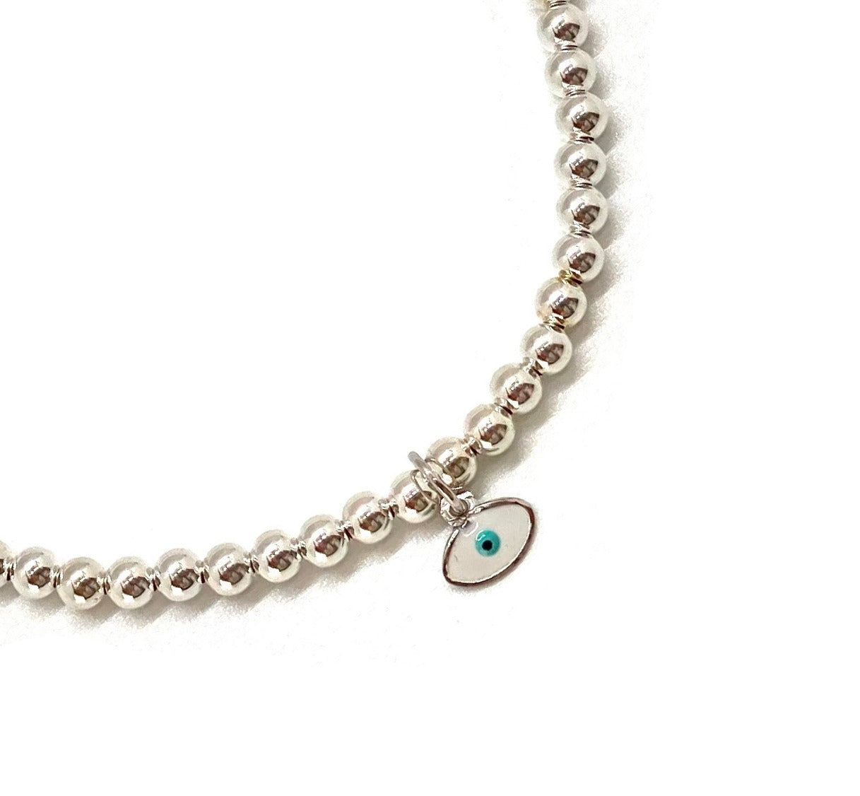 3MM STERLING SILVER EVIL EYE CHARM BRACELET