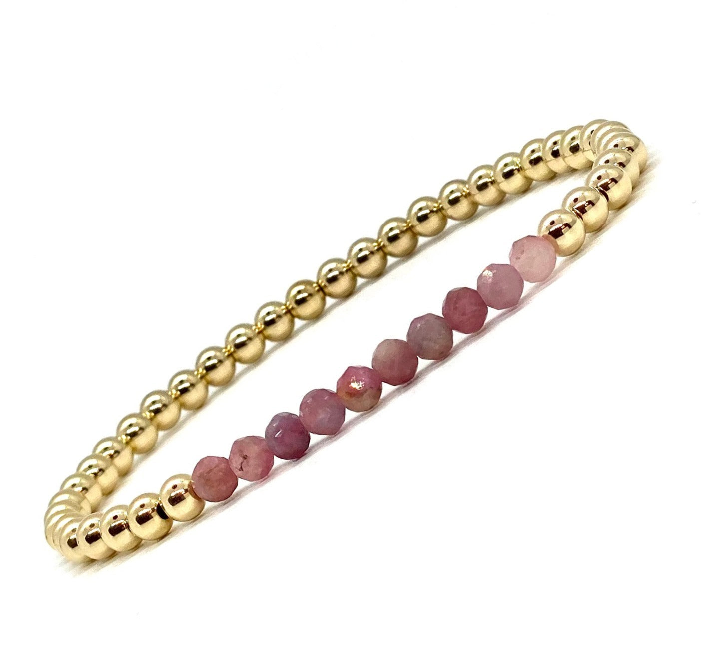 4MM GOLD FILLED BRACELET WITH PINK TOURMALINE