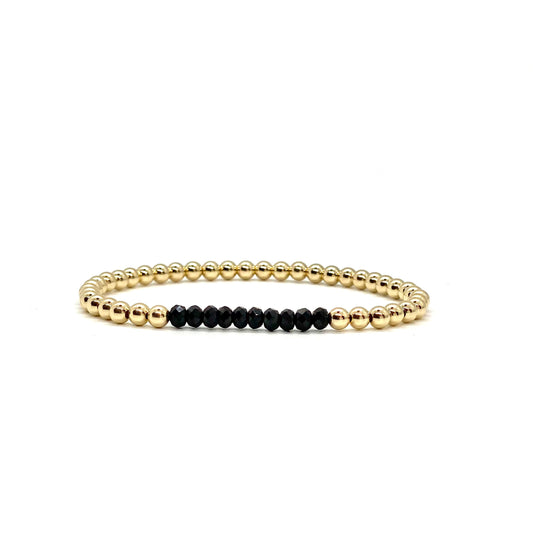 4MM GOLD FILLED BRACELET WITH BLACK FACETED AGATE