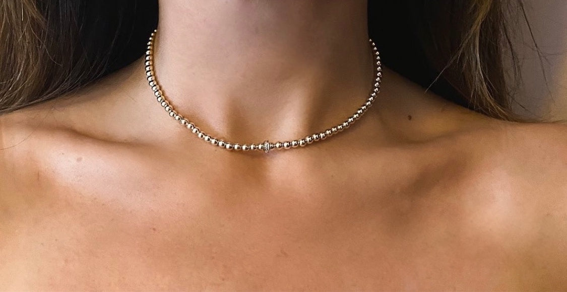 3MM GOLD FILLED NECKLACE WITH 14K DIAMOND RONDELLE