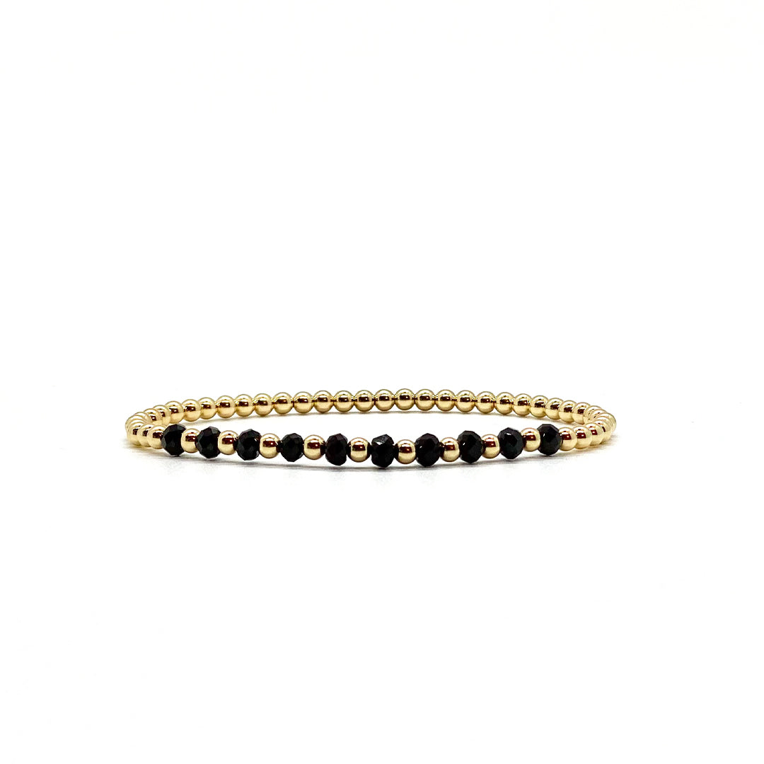3MM GOLD FILLED BRACELET WITH BLACK FACETED AGATE