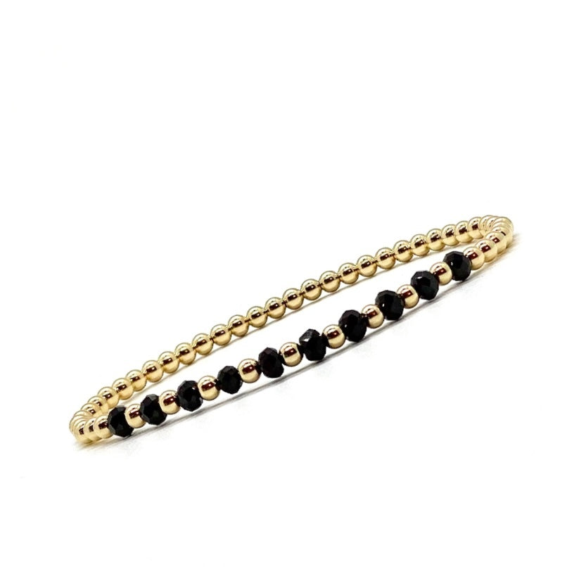 3MM GOLD FILLED BRACELET WITH BLACK FACETED AGATE
