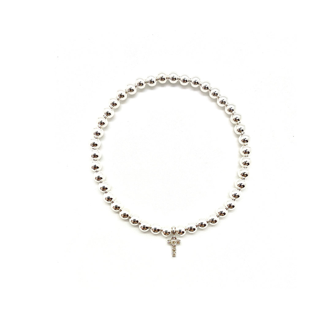4MM STERLING SILVER DIAMOND INITIAL CHARM BRACELET