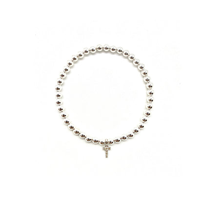 4MM STERLING SILVER DIAMOND INITIAL CHARM BRACELET