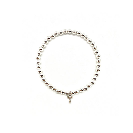 4MM STERLING SILVER DIAMOND INITIAL CHARM BRACELET