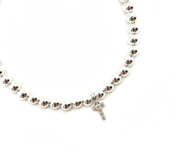 4MM STERLING SILVER DIAMOND INITIAL CHARM BRACELET