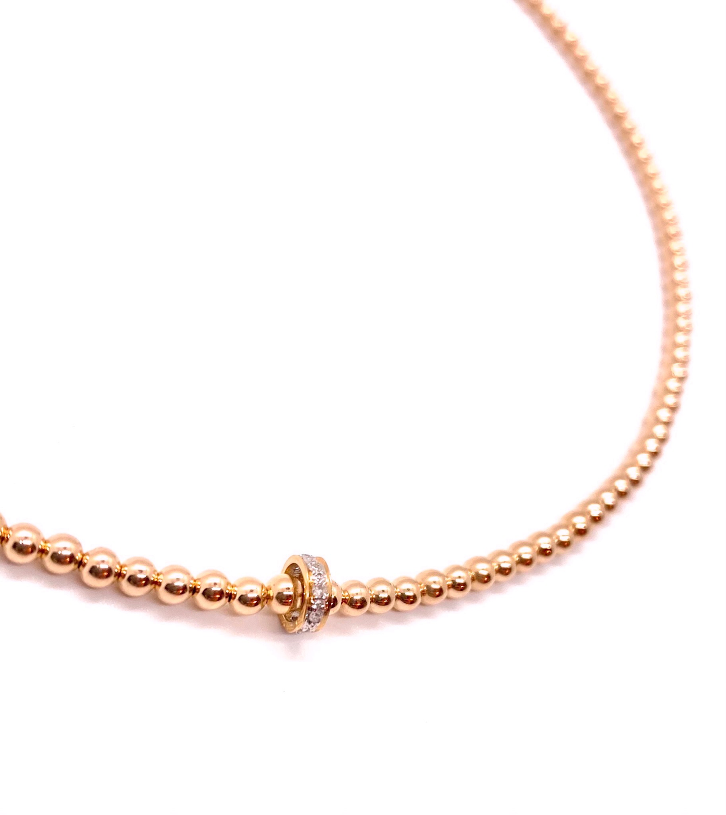 3MM ROSE GOLD FILLED NECKLACE WITH 14K DIAMOND RONDELLE