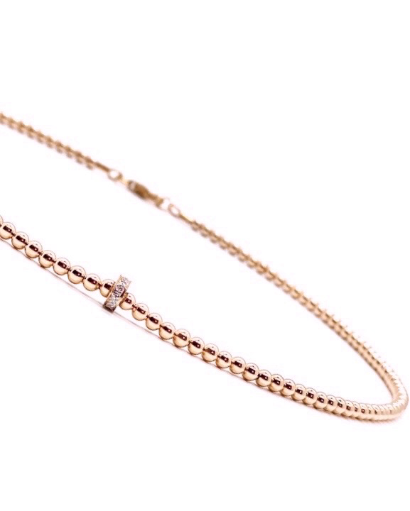 3MM ROSE GOLD FILLED NECKLACE WITH 14K DIAMOND RONDELLE