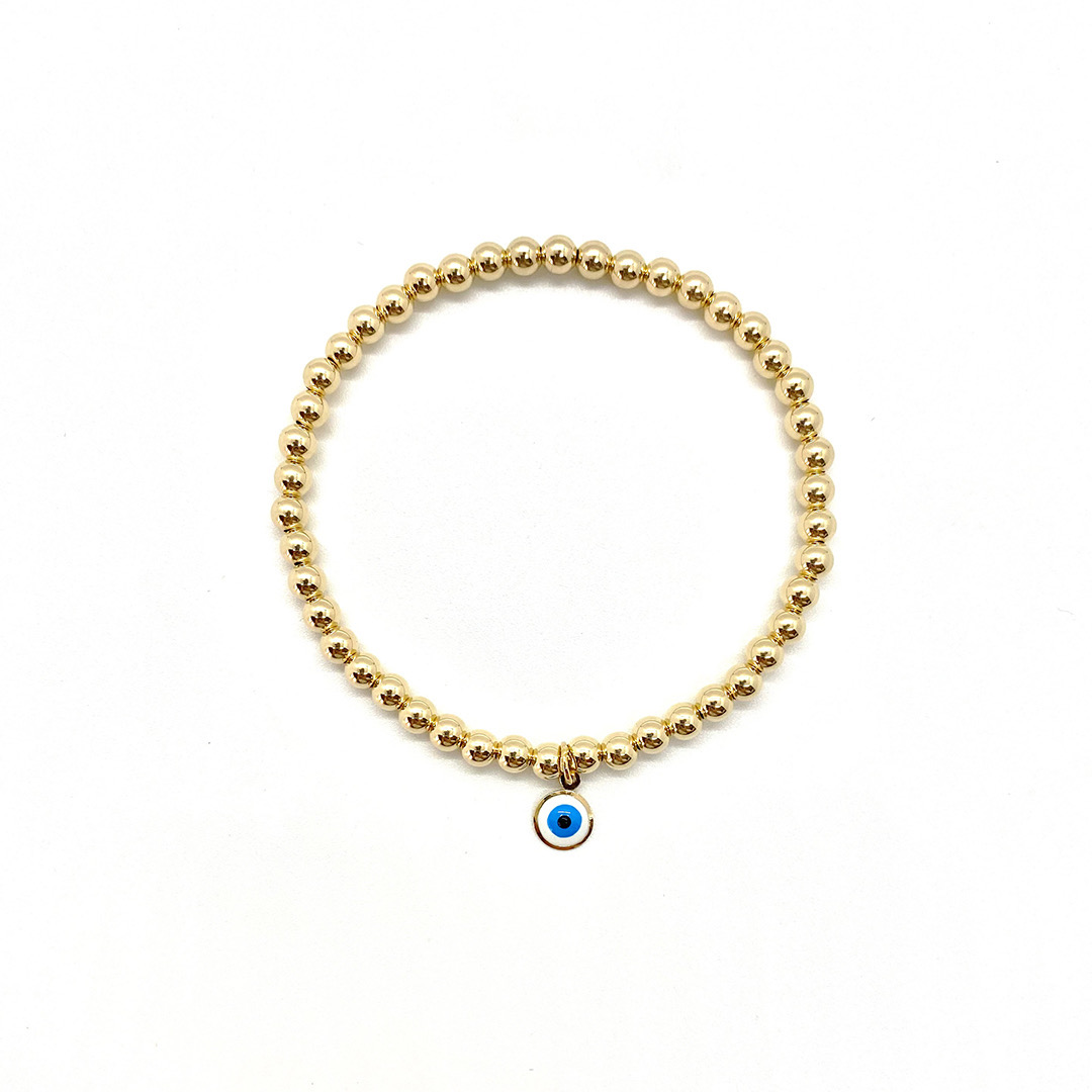 4MM GOLD FILLED EVIL EYE CHARM BRACELET