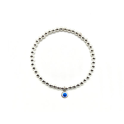 4MM STERLING SILVER EVIL EYE CHARM BRACELET