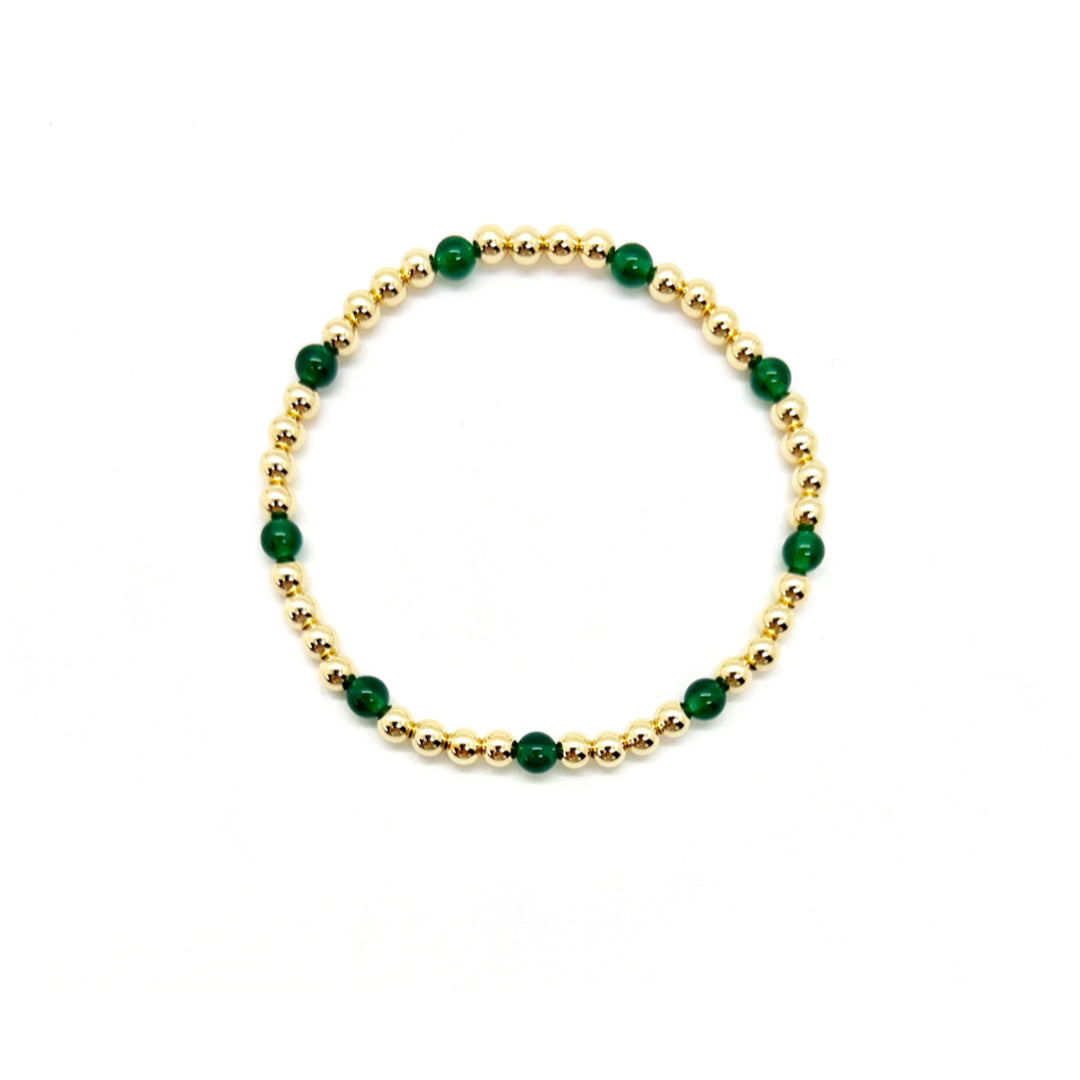 4MM GOLD FILLED BRACELET WITH GREEN ONYX