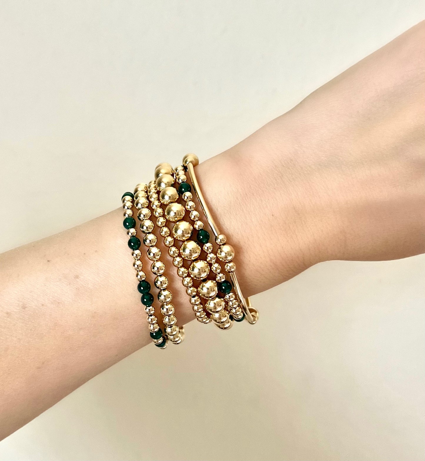 4MM GOLD FILLED BRACELET WITH GREEN ONYX
