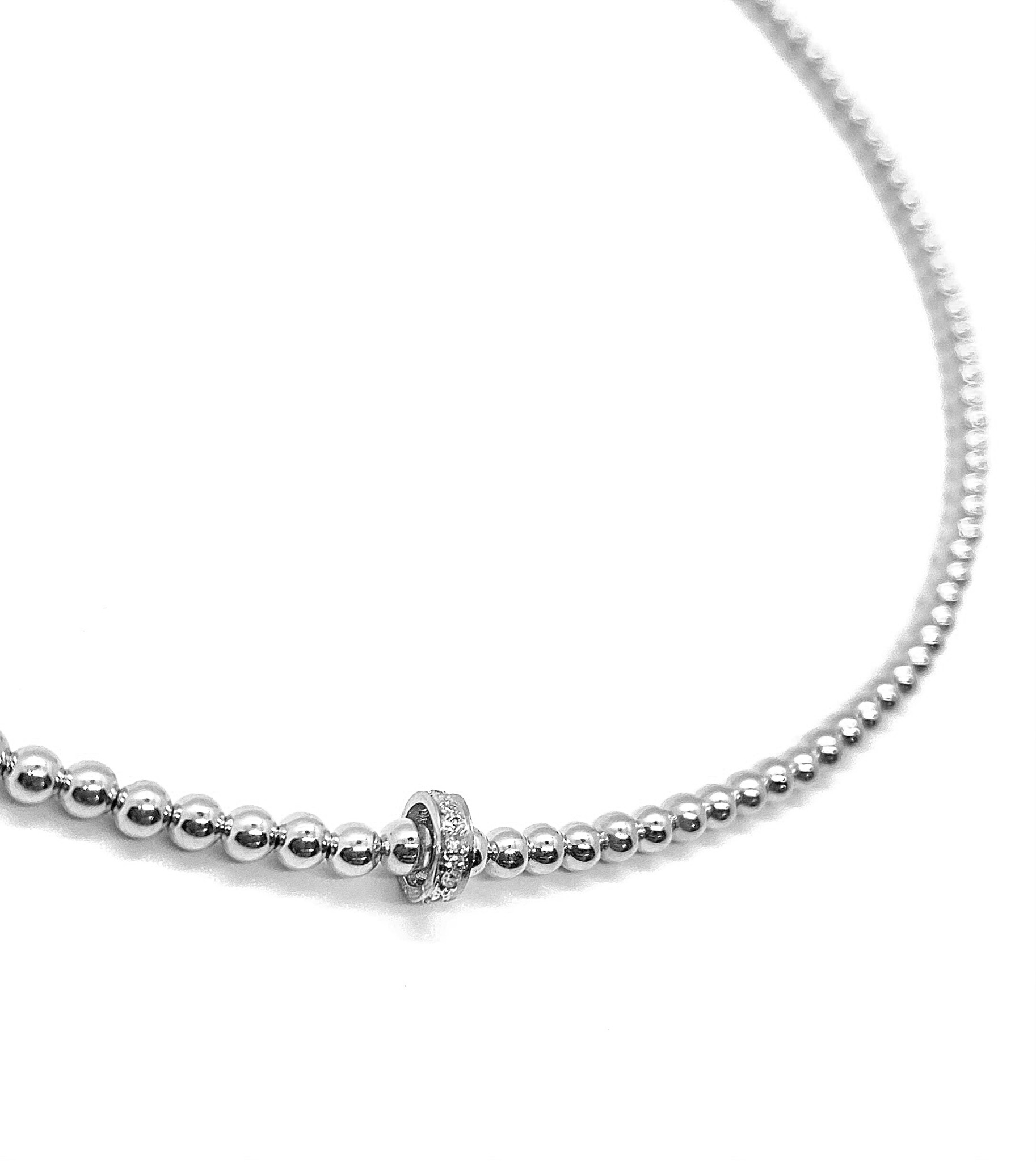 3MM STERLING SILVER NECKLACE WITH 14K DIAMOND RONDELLE